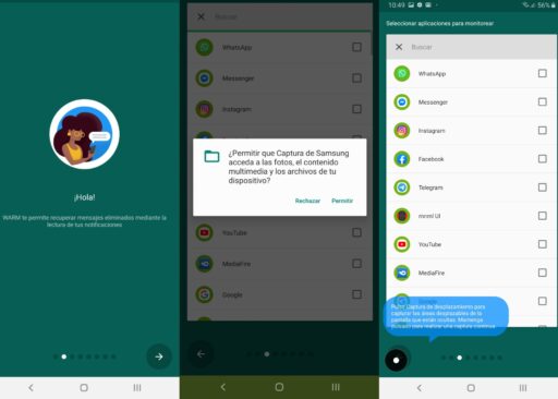 Algunas capturas de WAMR, la mejor app de Whatsapp leer mensajes eliminados en android